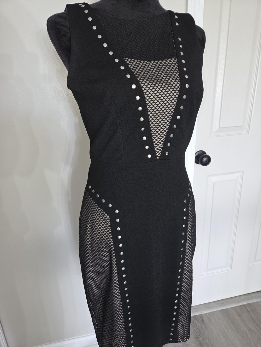 AX Paris Black Mesh Studded Bodycon Cocktail Dress S